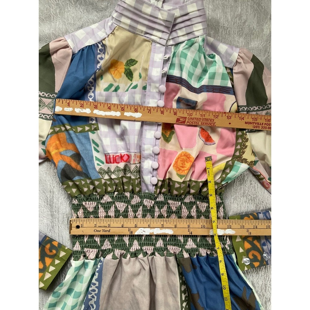 Women's Multi-Color Patchwork Maxi Dress - Long Sleeve - Picture 15 of 16